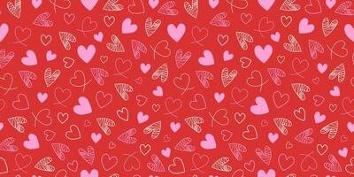 Pattern repeating background. Set of hearts, drawings. Hand drawn linear icons, doodle. Seamless texture, Valentine's Day. vector