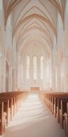 The church is very long and has many pews photo