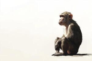 Thoughtful Monkey Sitting Against a Minimalist Background in Natural Light photo