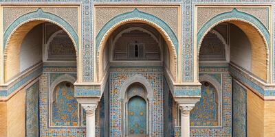 A mosque with arched windows and a blue archway photo