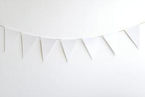 Minimalist White Pennant Banner Against Clean White Background for Celebrations and Events photo