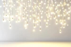 Elegant Hanging String Lights on Minimalist White Background photo