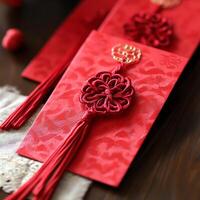 Elegant Red Envelopes with Intricate Knot Design for Traditional Celebrations and Festive Occasions photo