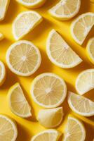 A close up of a yellow lemon with a slice missing photo