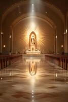 Stunning Interior of a Modern Church with Illuminated Altar photo
