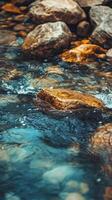 A rock is in the water photo