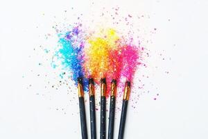 A set of five black and blue paintbrushes photo
