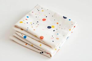 A stack of colorful napkins with a white background photo