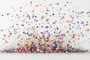 Vibrant Explosion of Colorful Confetti Against a Clean White Background photo