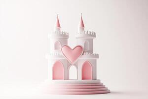 Whimsical Pink and White Castle with Heart Motif on Minimalist Background photo