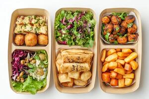 Assorted Healthy Meal Boxes with Fresh Salads, Baked Goods photo