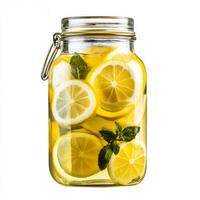 A jar filled with sliced lemons and mint photo