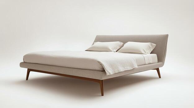 Modern Minimalist Bed with Clean Lines and Neutral Tones in a Bright Studio Setting photo