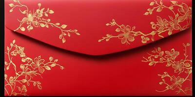 Elegant Red Envelope with Gold Floral Design for Special Occasions and Celebrations photo