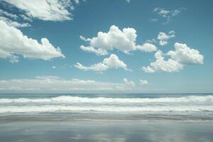The sky is blue and cloudy, and the ocean is calm photo