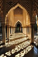 A long hallway with arched doorways and pillars photo