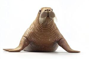 A walrus is standing on its hind legs and looking at the camera photo