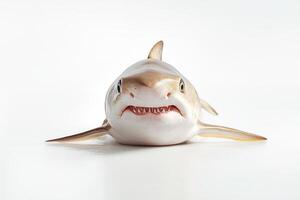 Close-Up of a Shark on White Background Showcasing Its Teeth and Unique Features in a Studio Setting photo