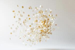 Abstract Composition of Floating Gold and White Confetti photo
