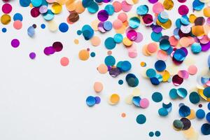 A bunch of colorful confetti on a white background photo