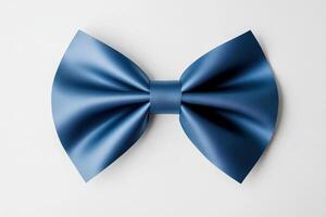 Elegant Blue Satin Bow Tie on White Background for Formal and Fashion Concepts photo