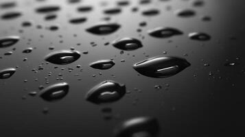 A black and white photo of water droplets on a surface