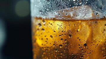 A glass of beer with ice cubes in it photo