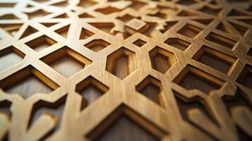 A wooden carving with a gold border photo