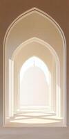 A long, narrow hallway with arched ceilings photo