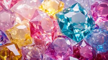A bunch of colorful gems are displayed in a pattern photo