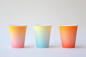 Colorful Gradient Paper Cups on Minimalist Background for Modern Design and Branding Concepts photo