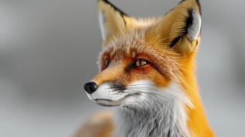 A close-up portrait of a foxs face, captured in a moment of quiet contemplation photo