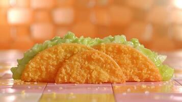 Three crispy taco shells sit ready to be filled with flavorful ingredients photo