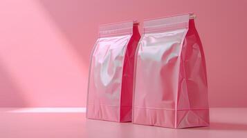 Two pink stand-up pouches with zippers photo