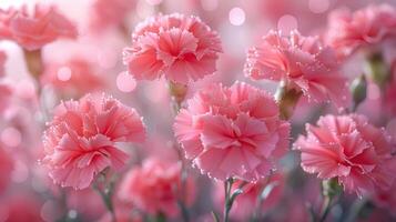 A close-up of pink carnations bathed in soft light photo