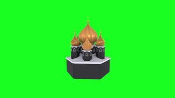 3D rendering of an ornate building with golden domes against a green background video