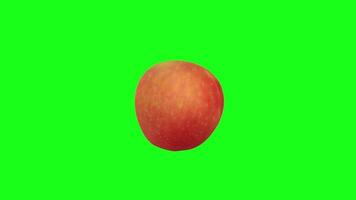 Realistic 3D rendering of a red apple rotating on a green background video