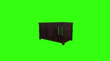 3D rendering of a wooden cabinet with a vibrant green background video