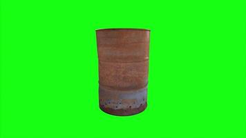 Rusty metal barrel in a simple 3D rendering with green background video