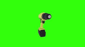 3D rendering of a cordless drill rotating on a green background video