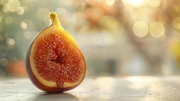 A fig on a table with a blurry background photo
