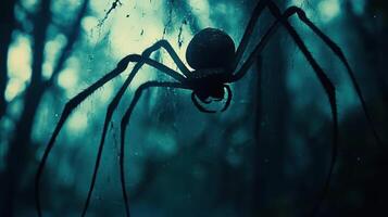 A giant spider is crawling on the window. photo