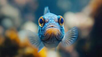A blue fish is looking at the camera. photo