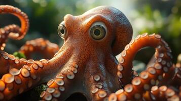 A close-up of an octopus with its tentacles extended. photo