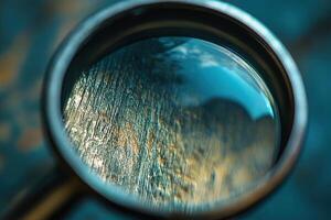 A magnifying glass is shown on a blue background photo