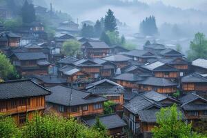 A mountain range with many houses photo