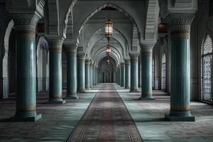 A long hallway with columns and arches photo