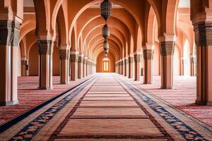 A long hallway with pillars and arches photo