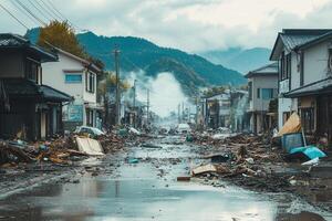 A street in japan with debris and buildings photo