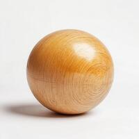 Polished wooden sphere, studio shot, white background, design element photo